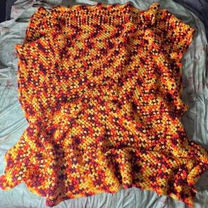 Vibrant Vintage Orange Handmade Crocheted Blanket